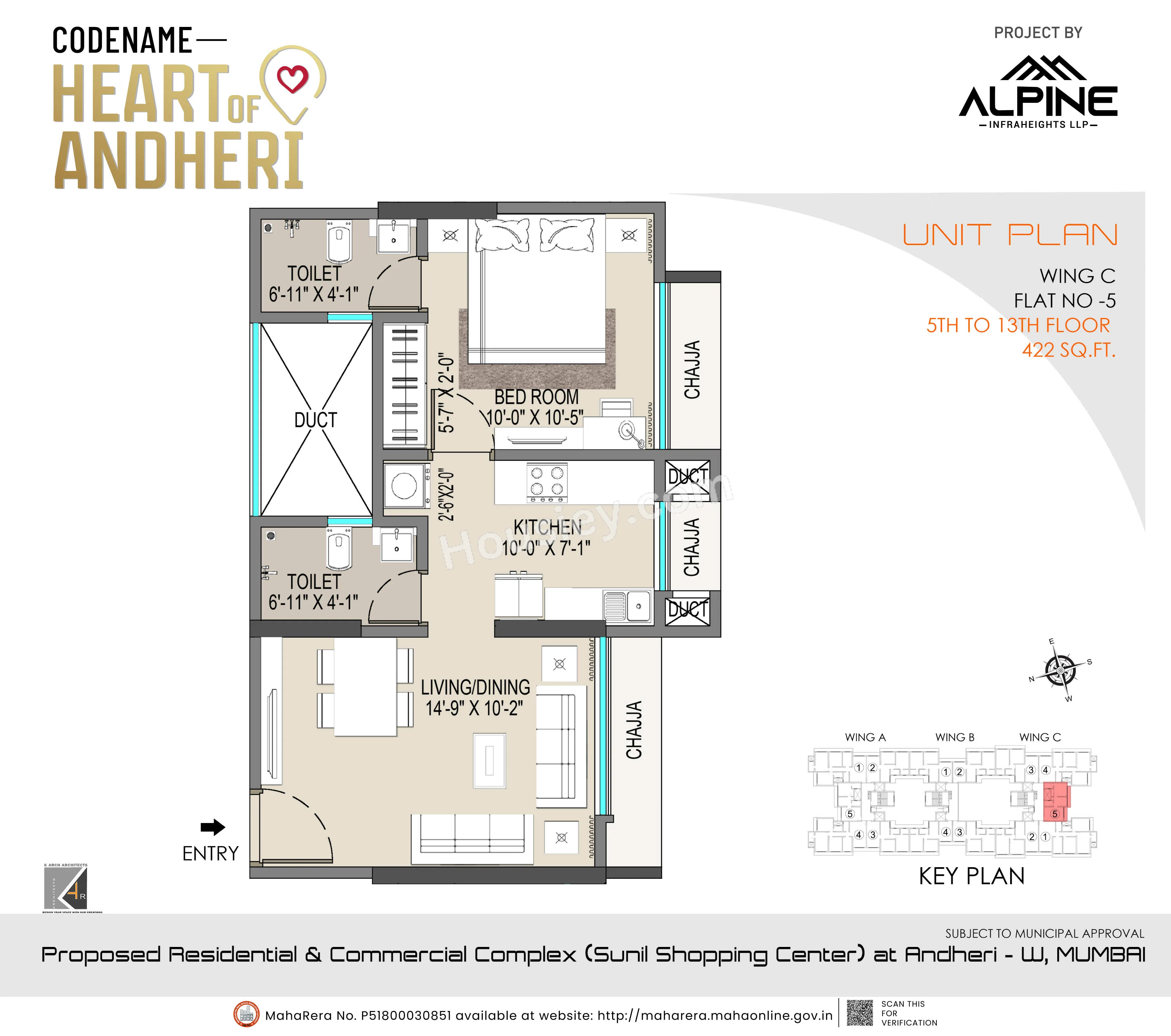 Alpine Primo Unit plan - 422 sq.ft.