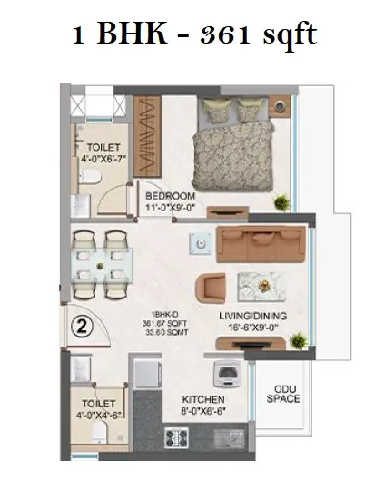 Amal Vivan Unit plan - 361 sq.ft.