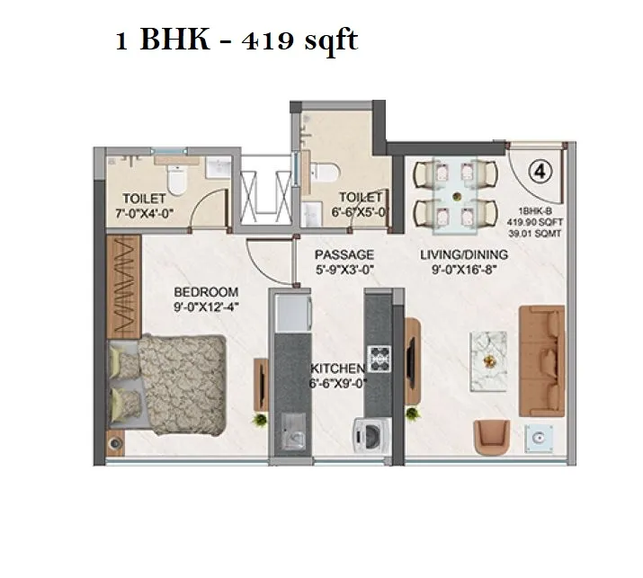 Amal Vivan Unit plan - 419 sq.ft.