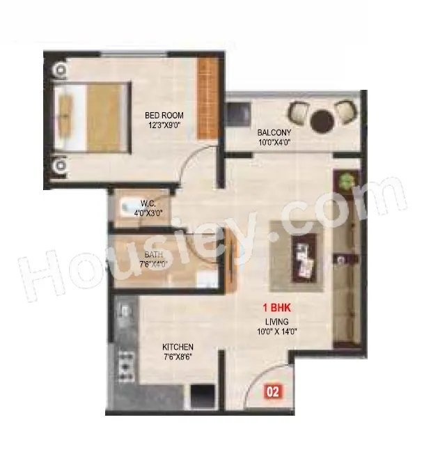 Amarnath River Nest Unit plan - 447 sq.ft.