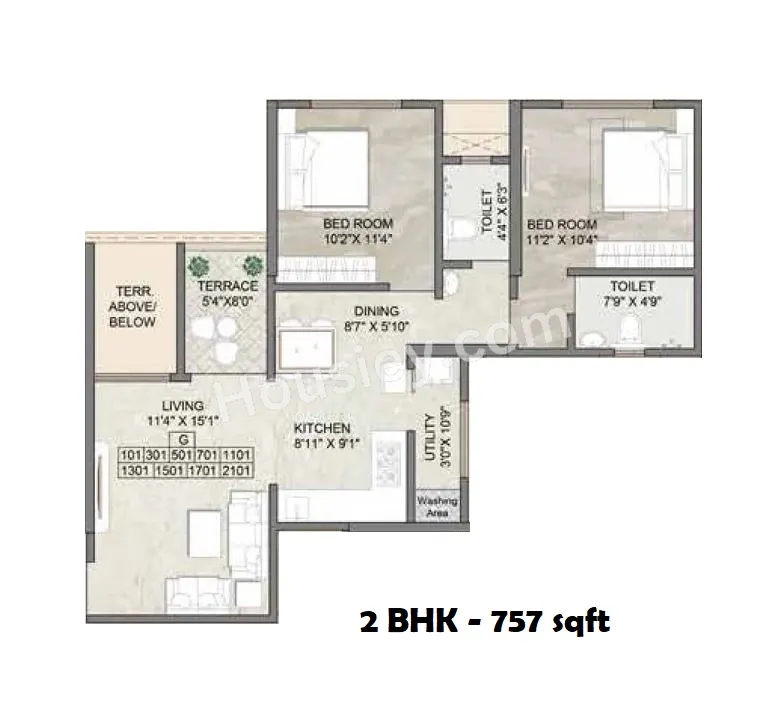 Anika Piccadilly Unit plan - 757 sq.ft.