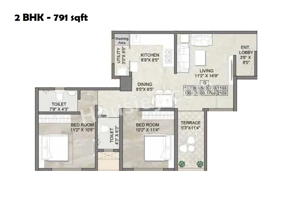Anika Piccadilly Unit plan - 795 sq.ft.