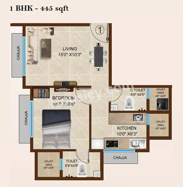 Unit plan - 445 sq.ft.