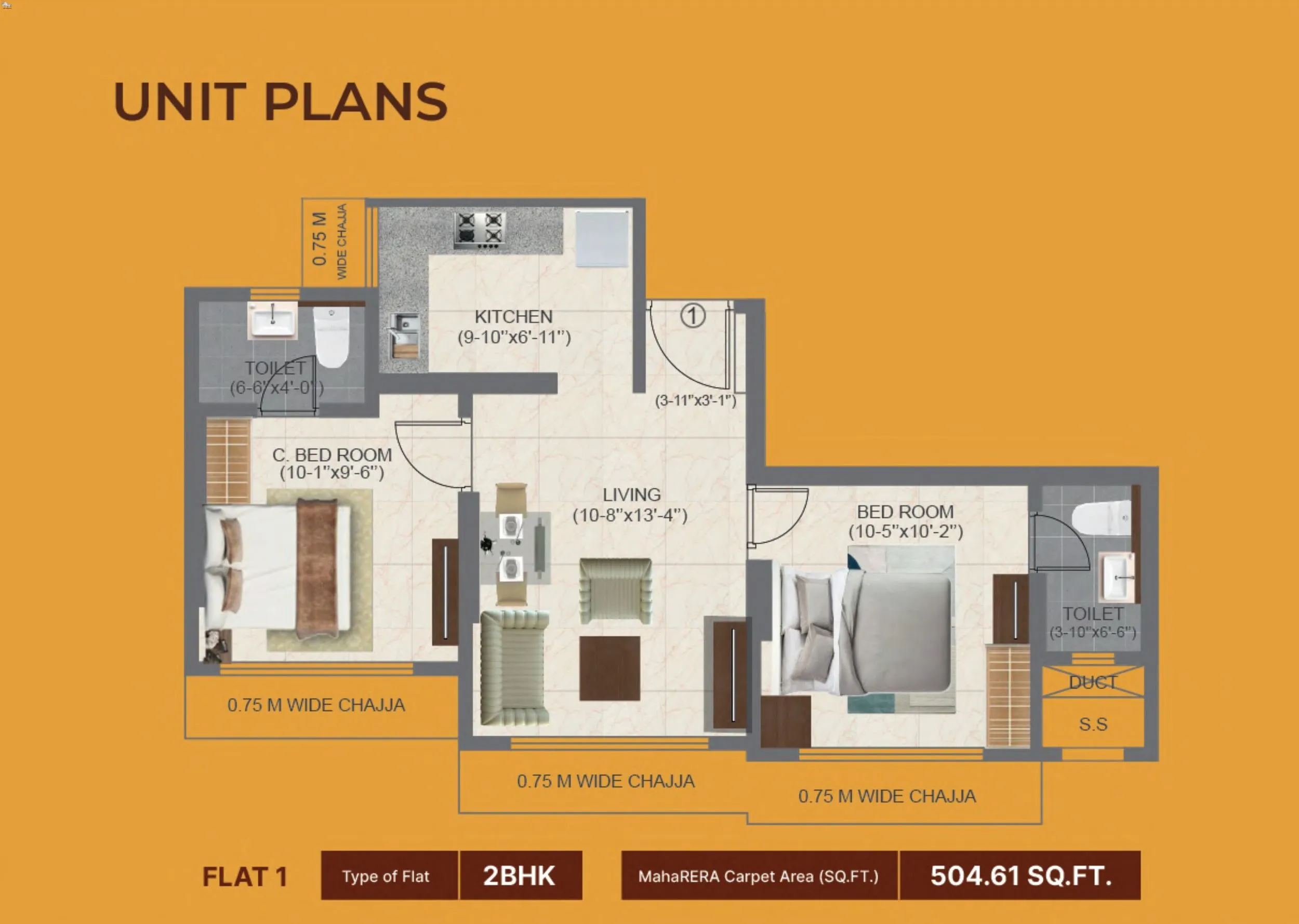 Arc Aura Unit plan - 505 sq.ft.