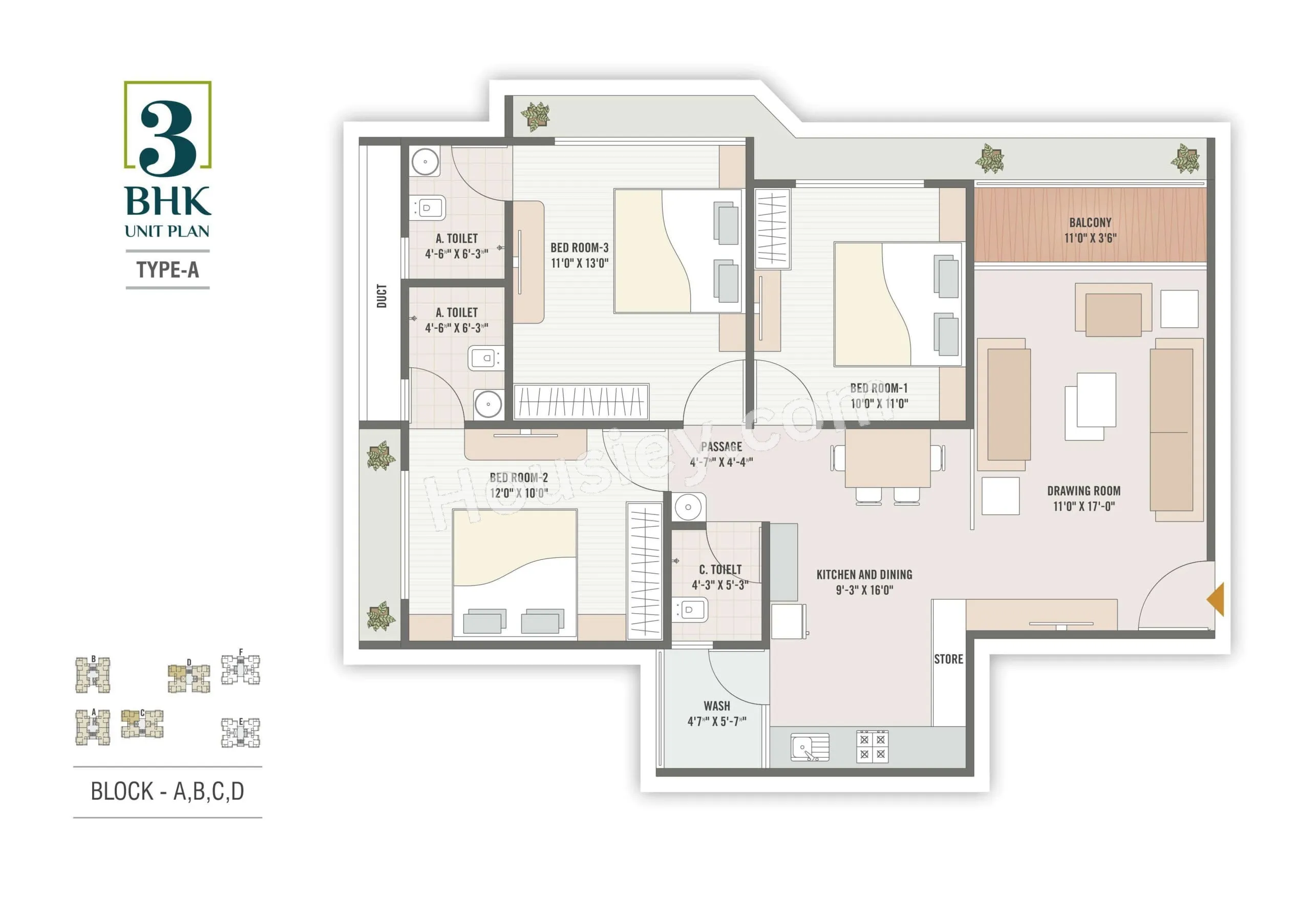 Arise Vibrant Unit plan - 970 sq.ft.