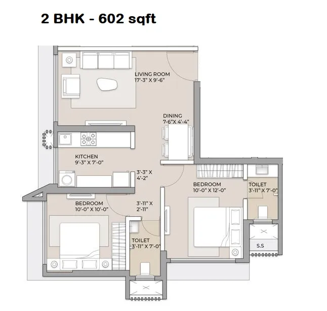 Arkade Aspire Unit plan - 602 sq.ft.