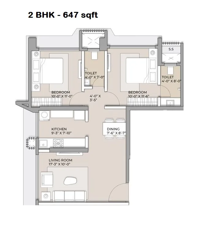 Arkade Aspire Unit plan - 647 sq.ft.