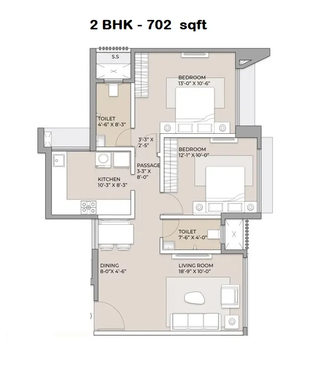 Arkade Aspire Unit plan - 702 sq.ft.