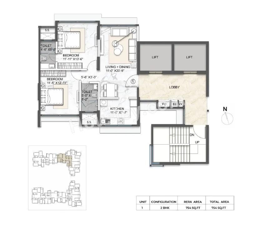 Arkade Aura Unit plan - 754 sq.ft.