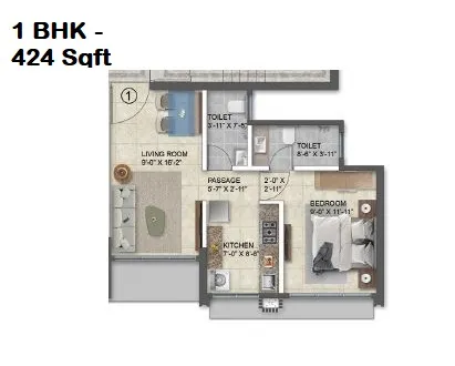 Arkade Prime Unit plan - 424 sq.ft.