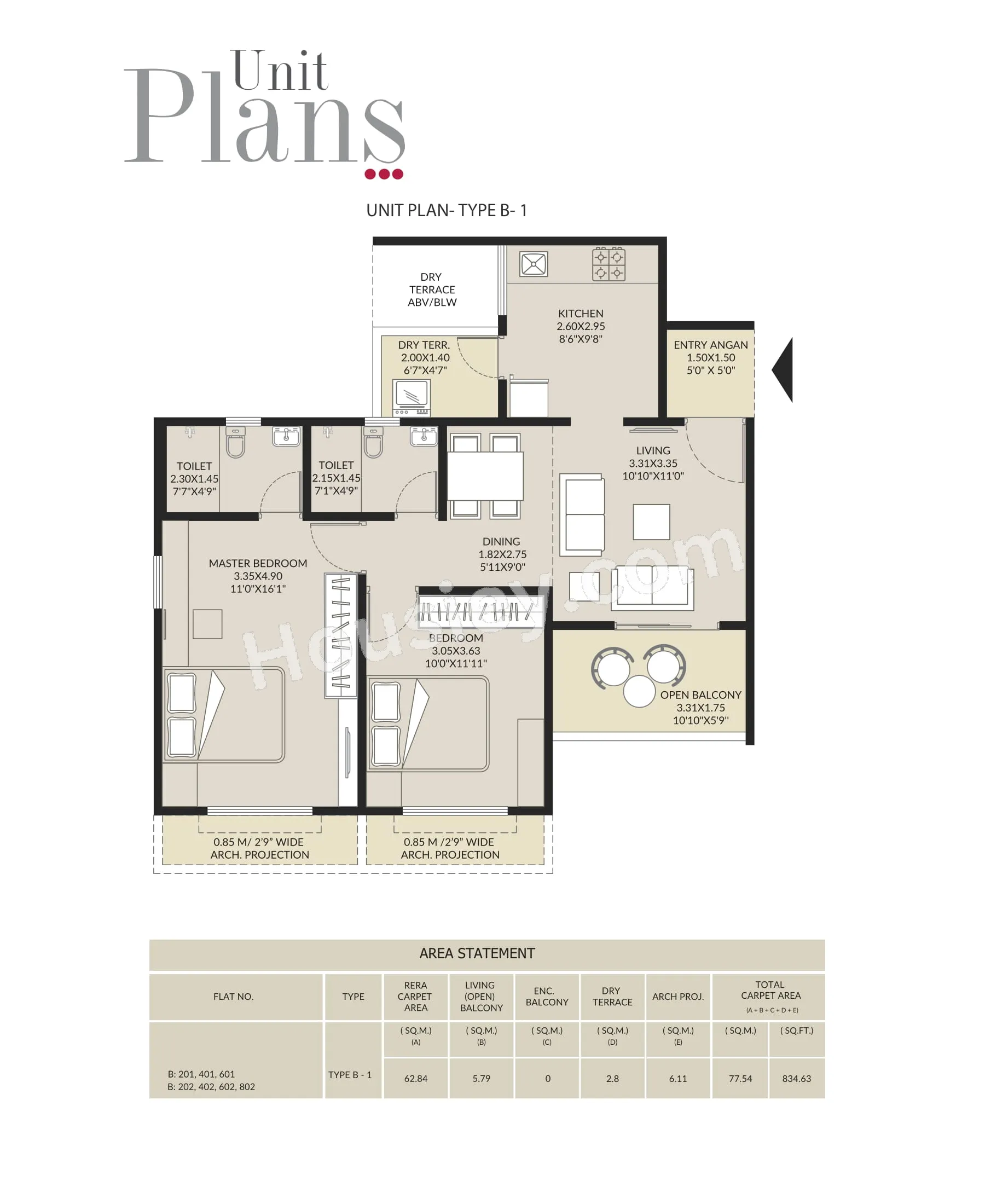 Arvind Elan Unit plan - 834 sq.ft.