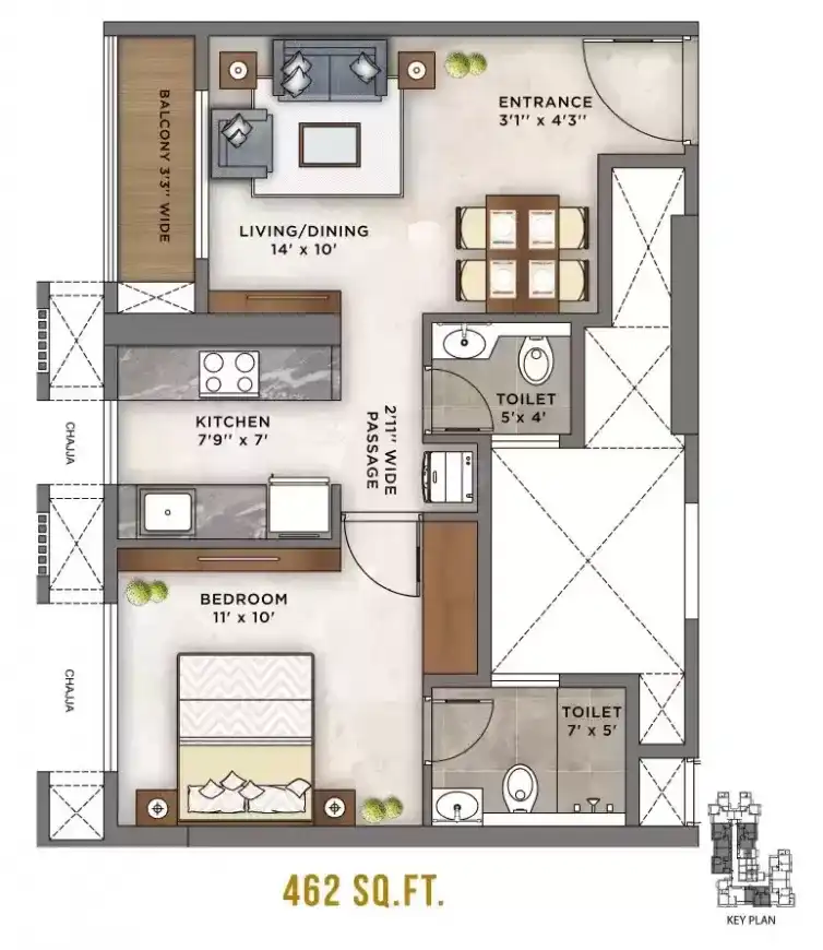 Ashar Axis Unit plan - 462 sq.ft.