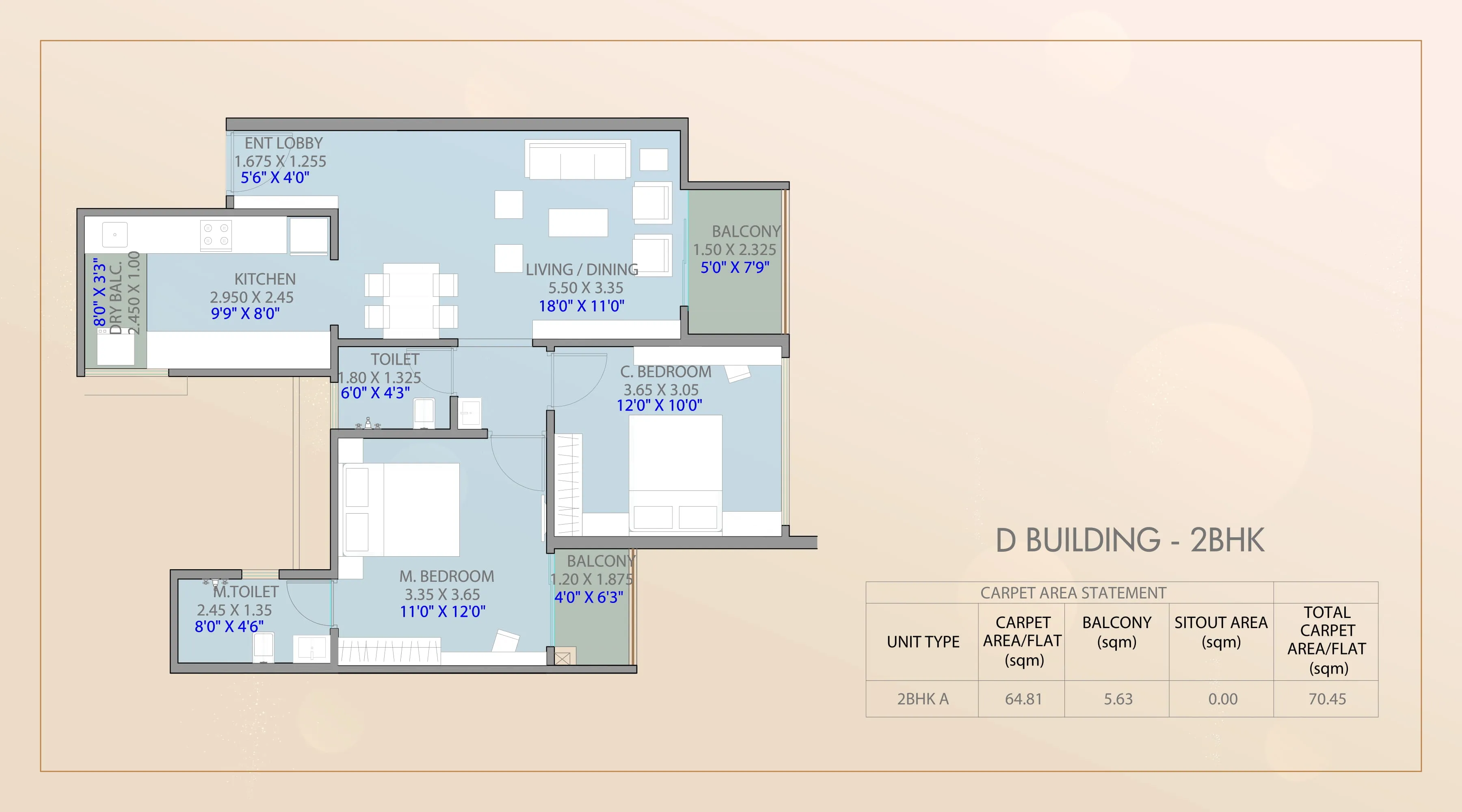 Austin Lush Unit plan - 769 sq.ft.