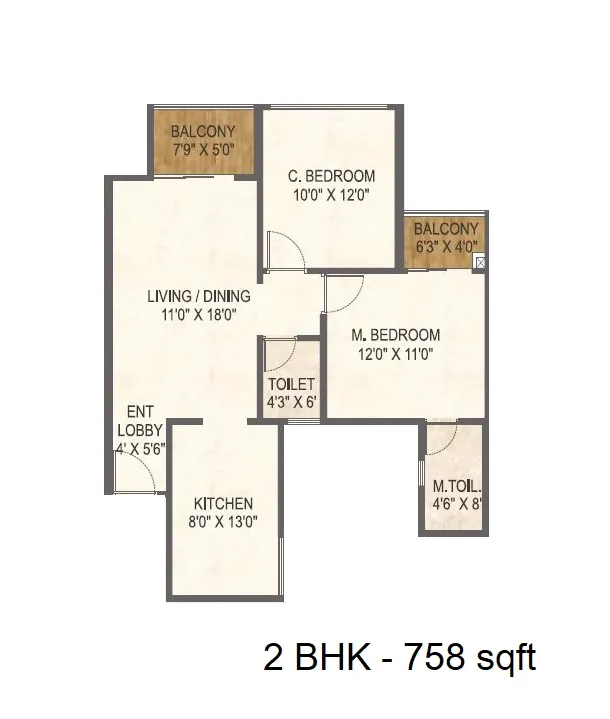 Austin Lush Unit plan - 758 sq.ft.