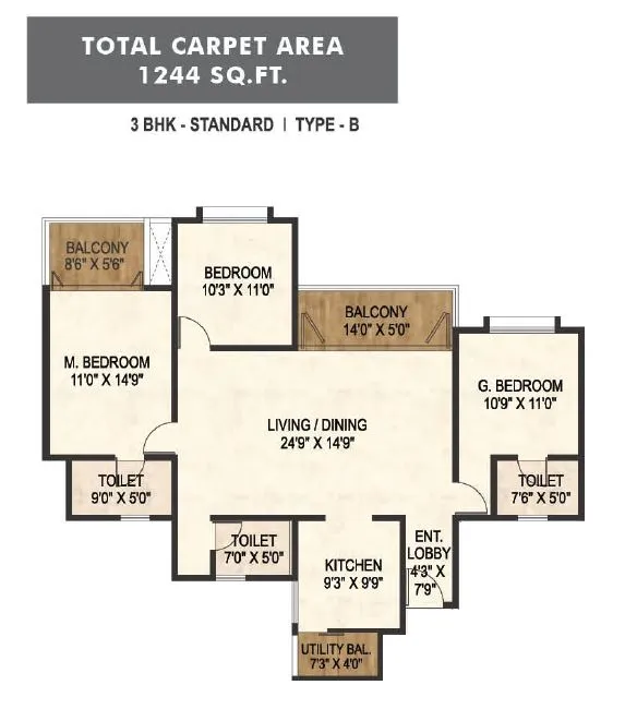 Austin One Unit plan - 1244 sq.ft.