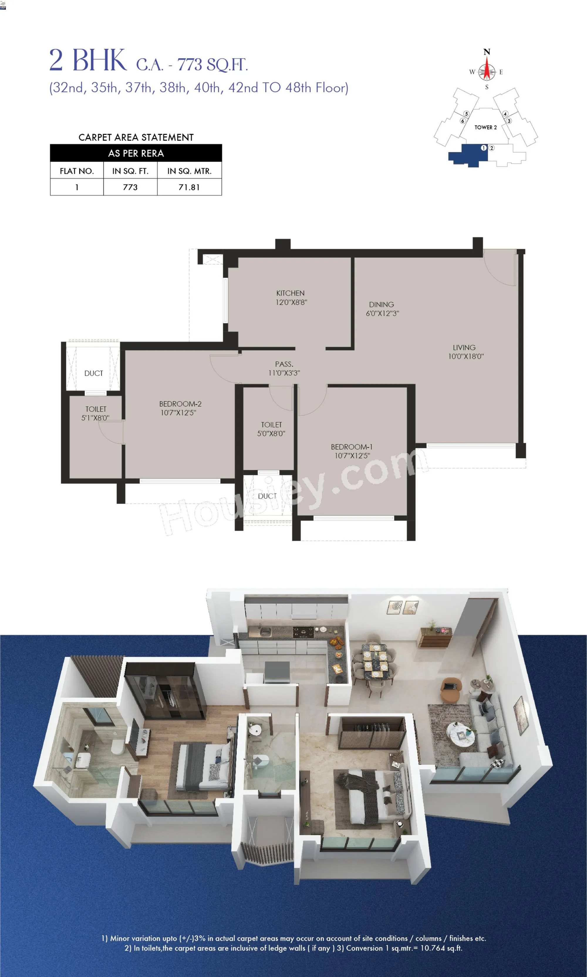 Avalon Residency Unit plan - 773 sq.ft.