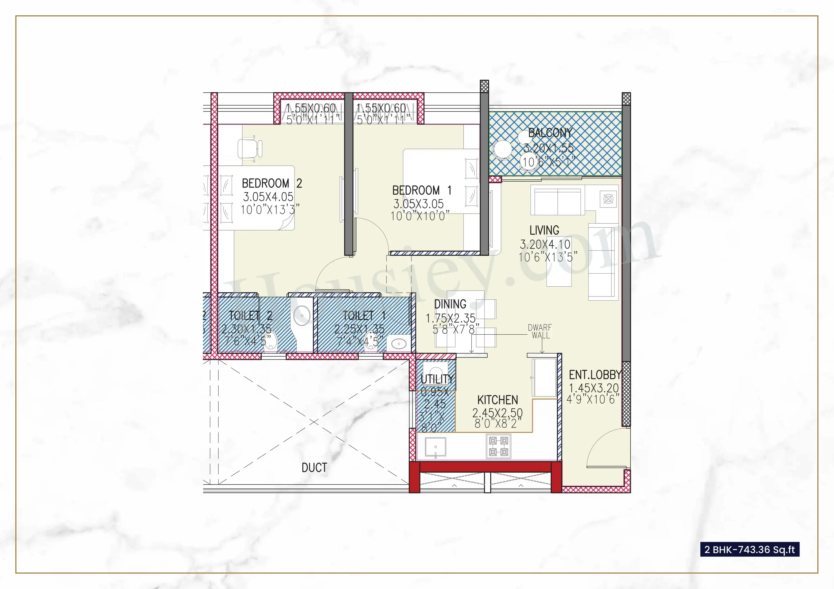Avneesh 57 Elevate Unit plan - 743 sq.ft.