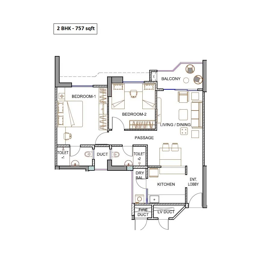 Naiknavare Avon Vista Unit plan - 757 sq.ft.