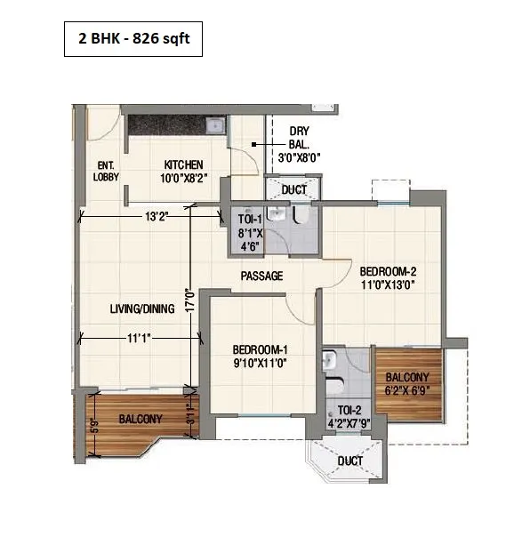 Naiknavare Avon Vista Unit plan - 826 sq.ft.