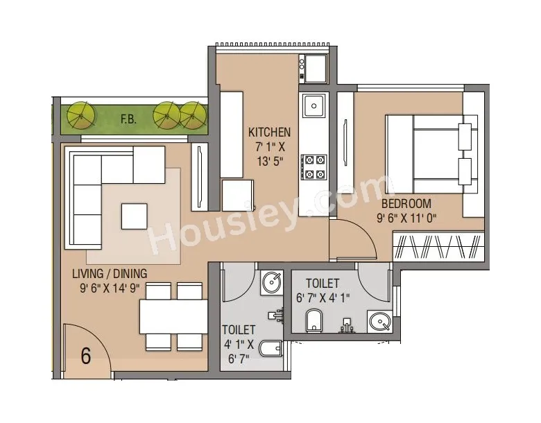 Bachraj Legend Unit plan - 444 sq.ft.