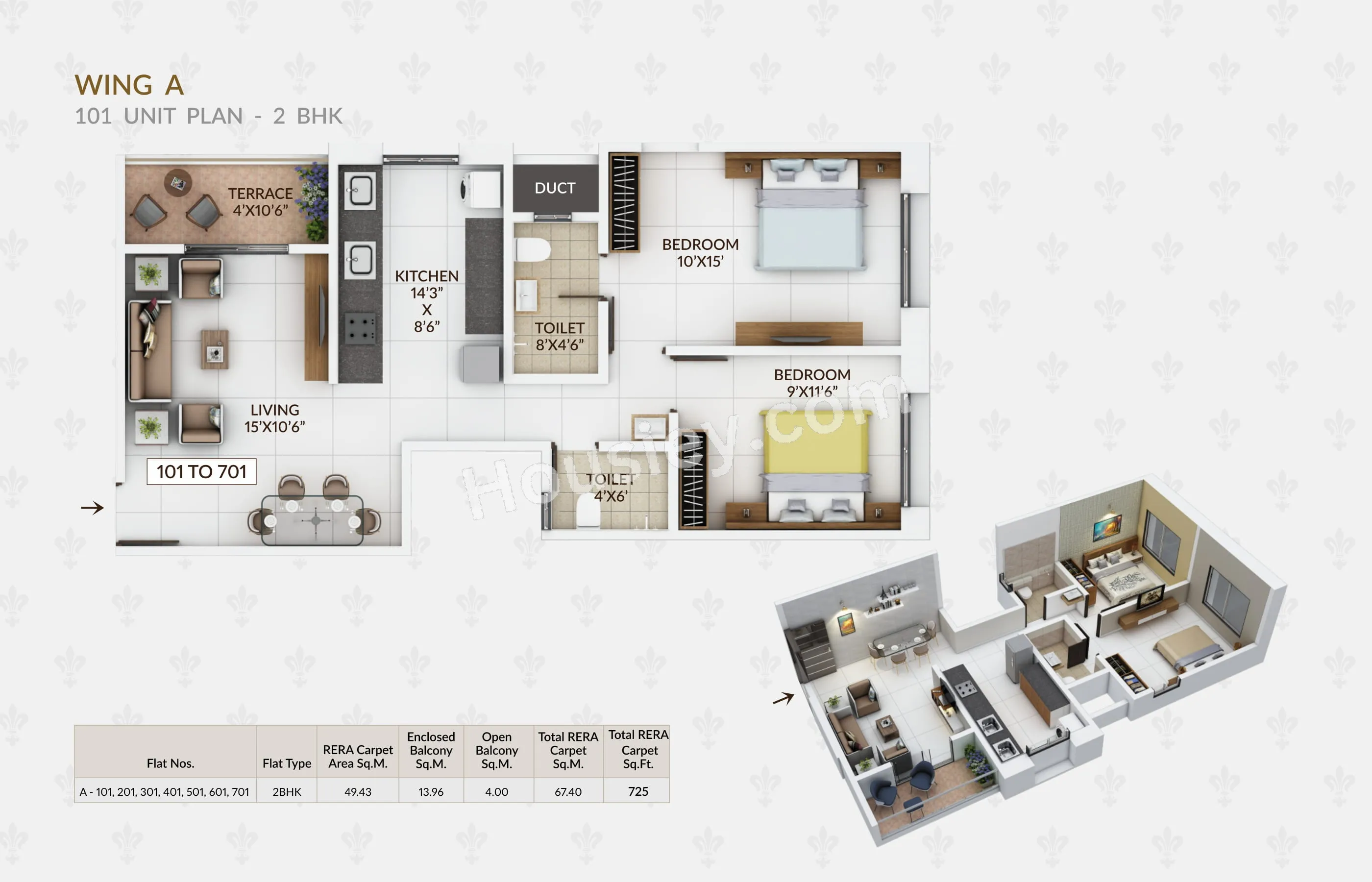 Balaji Oriana Nest Unit plan - 725 sq.ft.