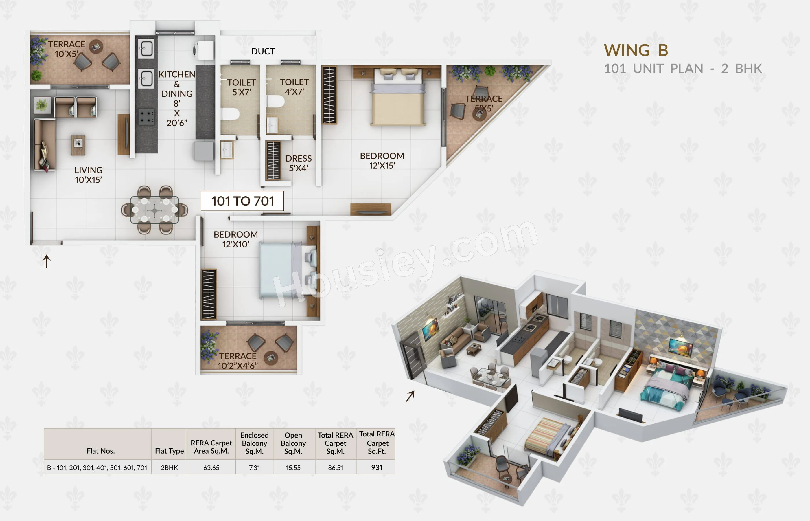 Balaji Oriana Nest Unit plan - 931 sq.ft.