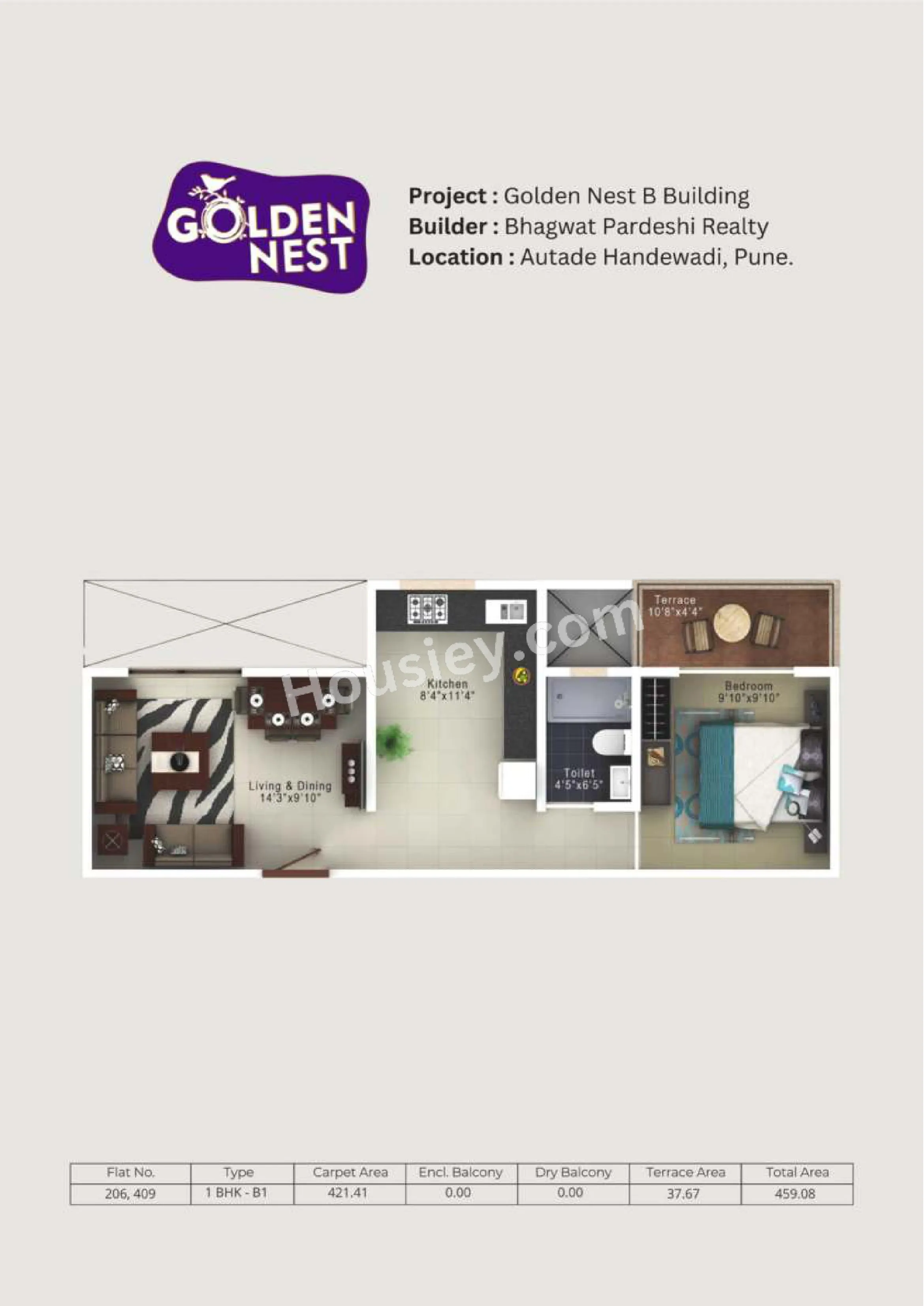 Bhagwat Pardeshi Golden Nest Unit plan - 459 sq.ft.