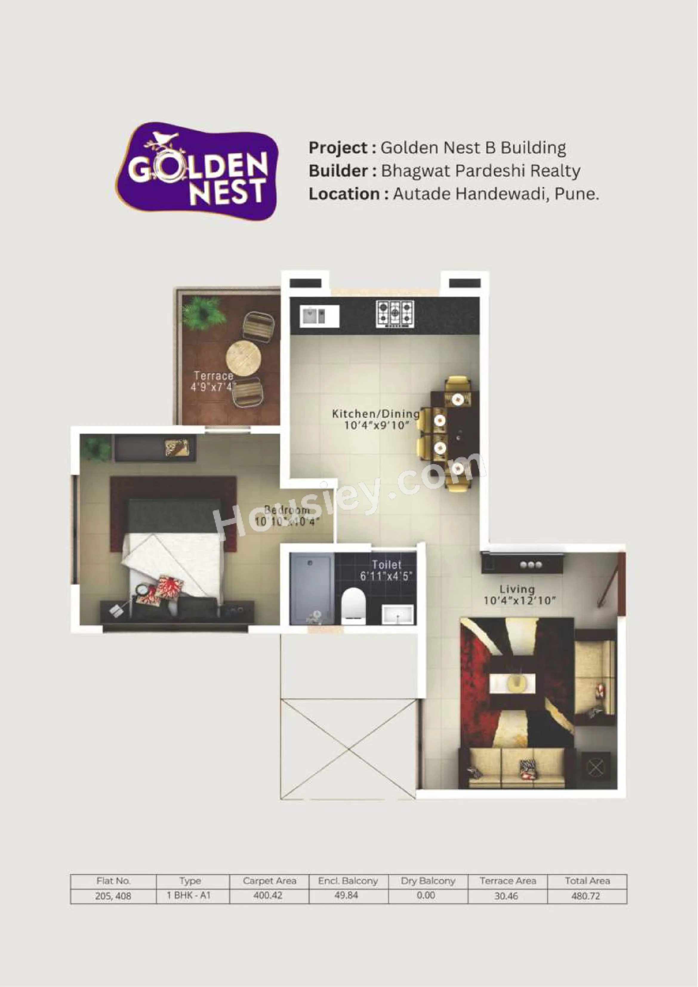 Bhagwat Pardeshi Golden Nest Unit plan - 481 sq.ft.
