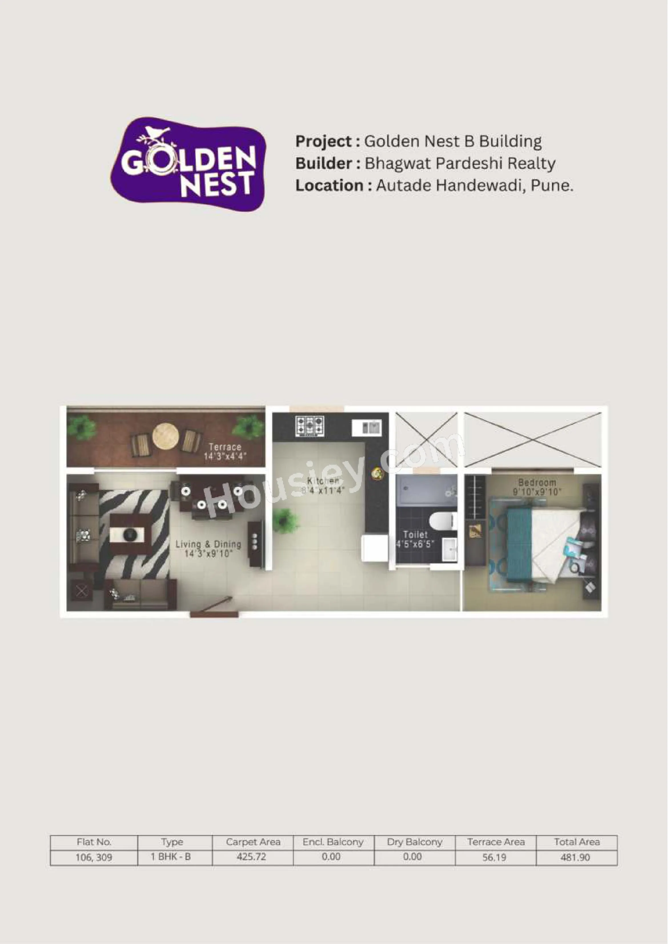 Bhagwat Pardeshi Golden Nest Unit plan - 482 sq.ft.