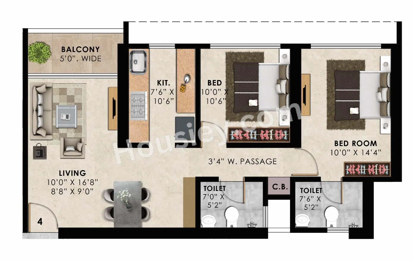 Bharat Wembley24 Unit plan - 790 sq.ft.