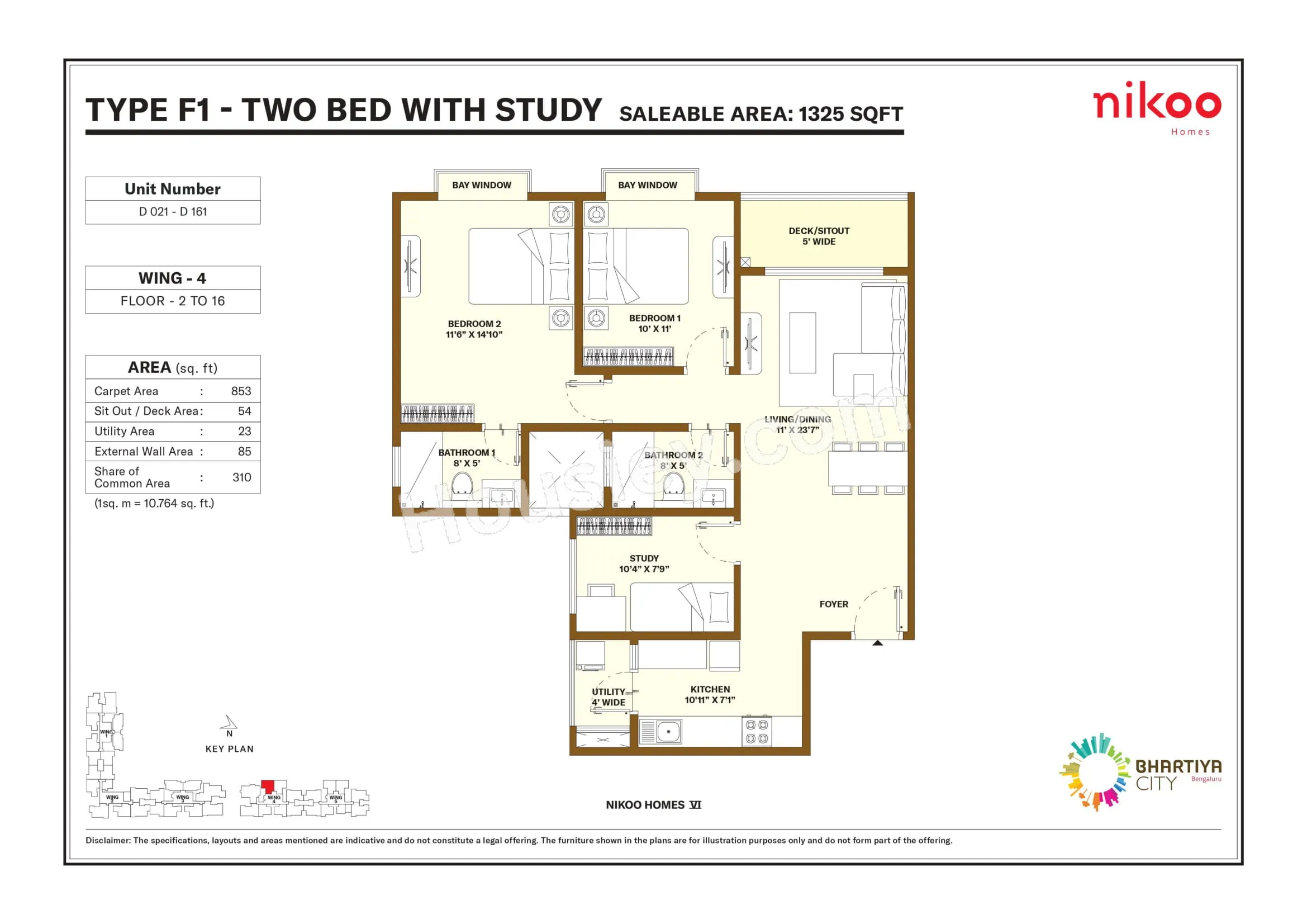 Bhartiya City Nikoo Homes 6 Unit plan - 840 sq.ft.