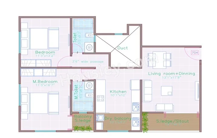Bluepearl 34 Western Pavillion Unit plan - 916 sq.ft.