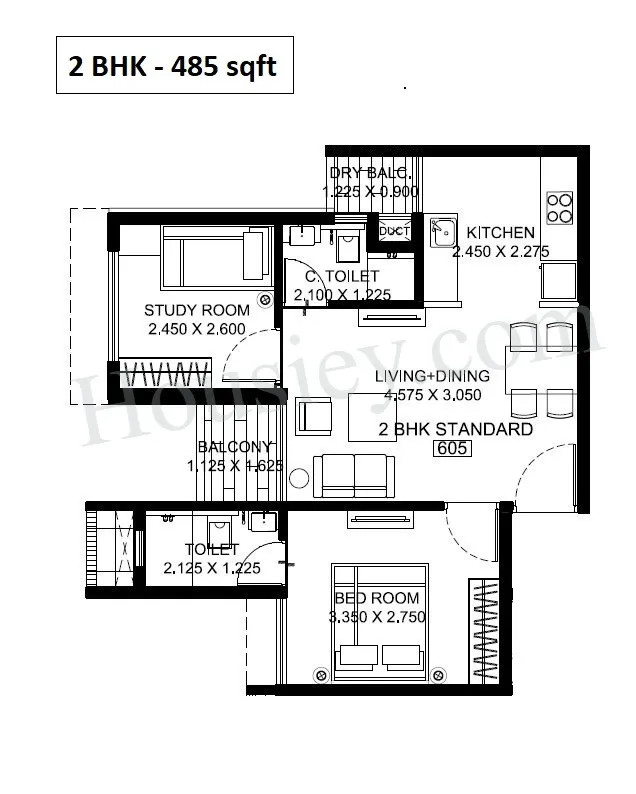 Bramha August Tower Unit plan - 485 sq.ft.