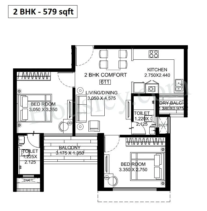 Bramha August Tower Unit plan - 579 sq.ft.