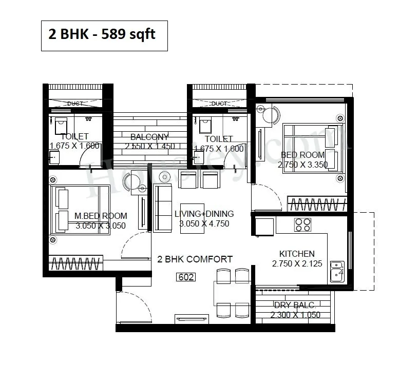 Bramha August Tower Unit plan - 589 sq.ft.