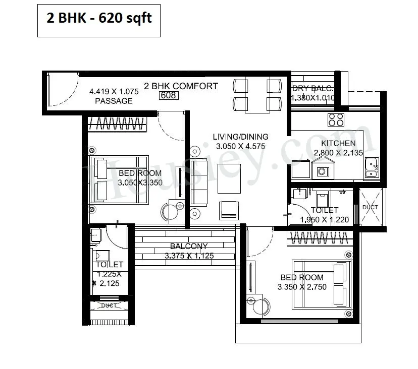 Bramha August Tower Unit plan - 620 sq.ft.