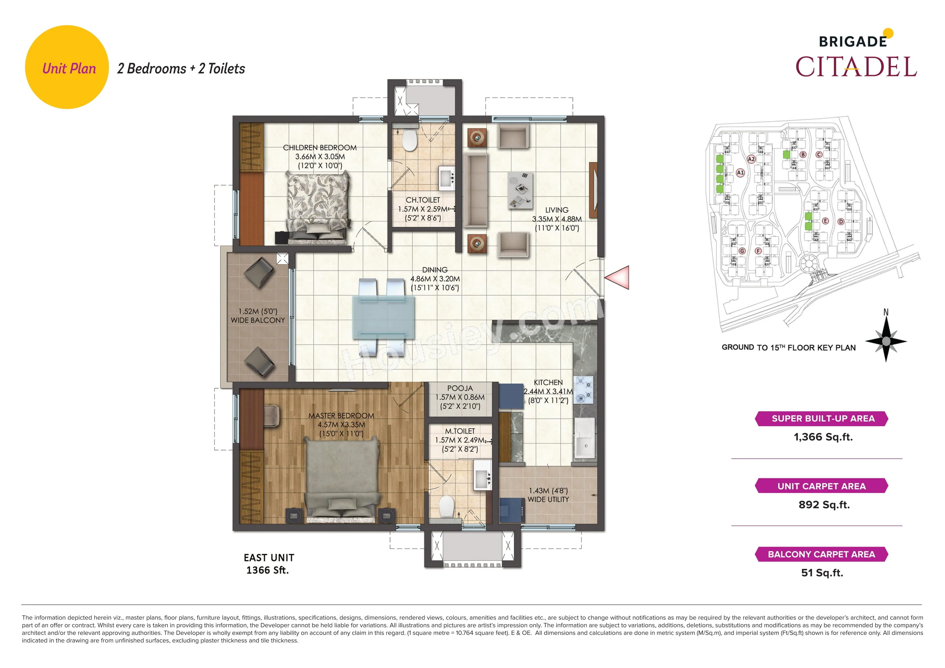 Brigade Citadel Unit plan - 956 sq.ft.