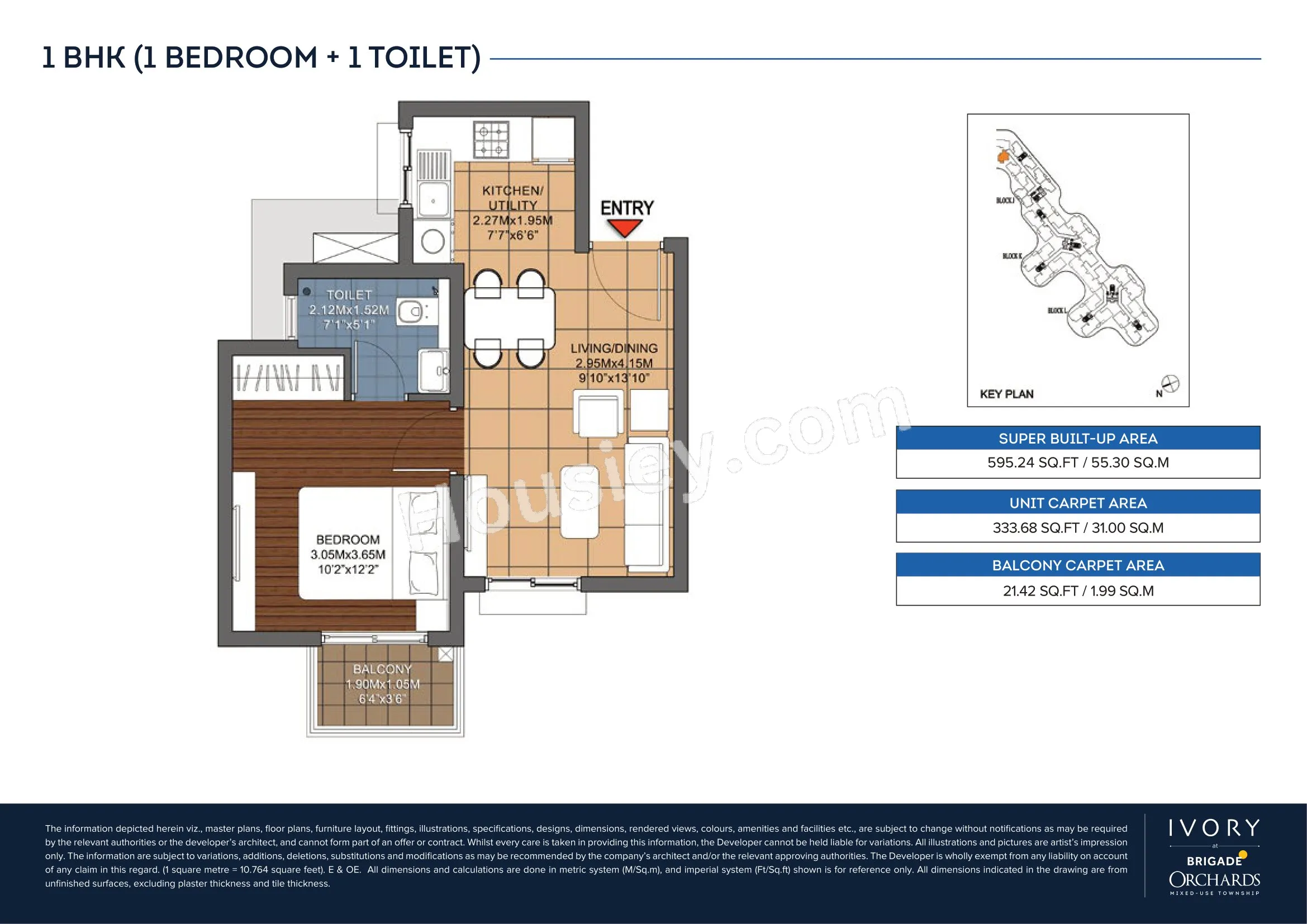 Brigade Orchards Ivory Unit plan - 404 sq.ft.
