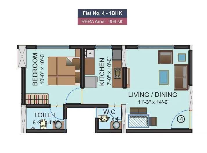 Chandiwala Pearl Heaven Unit plan - 399 sq.ft.