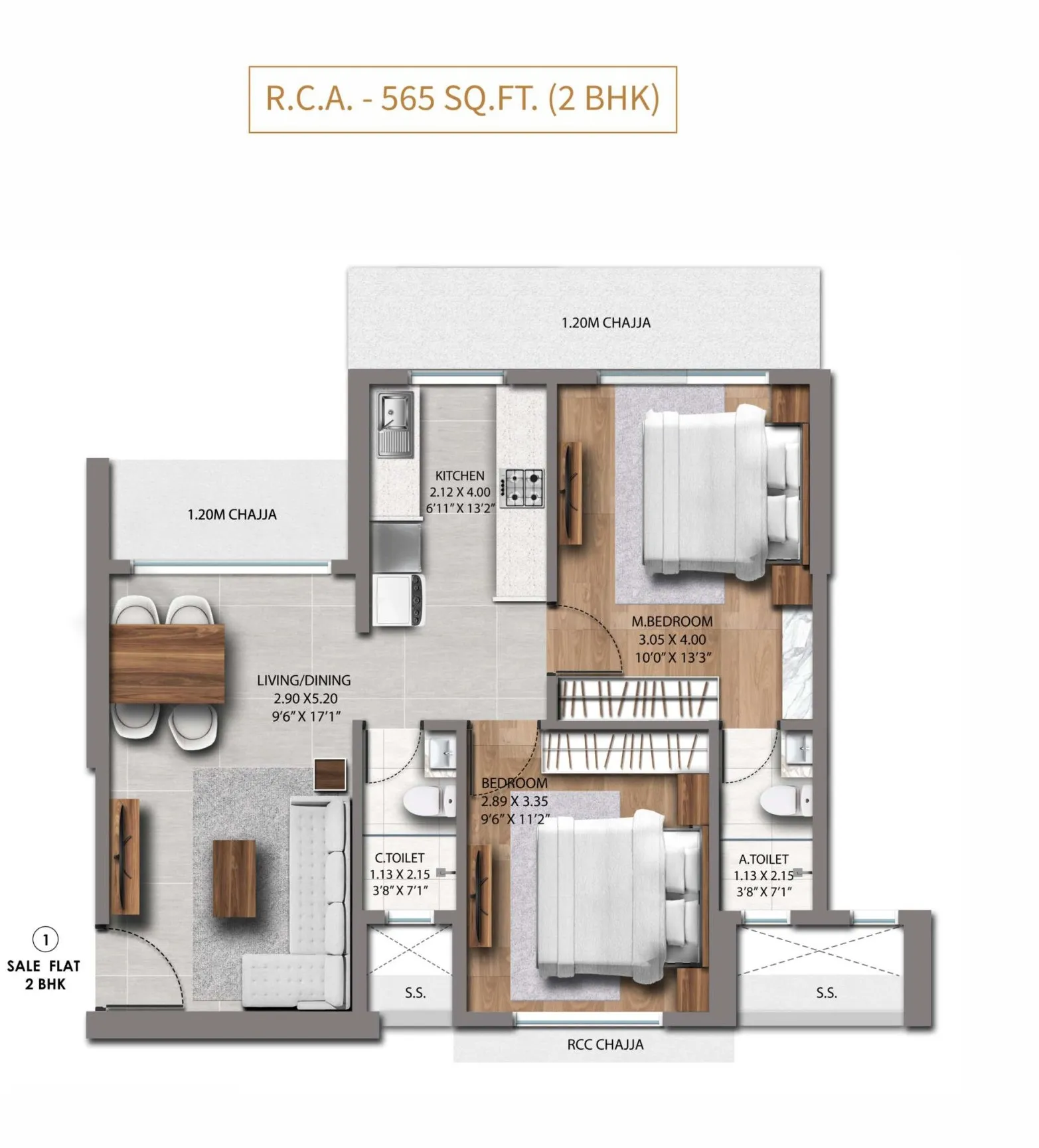 Chheda Legacy Unit plan - 565 sq.ft.