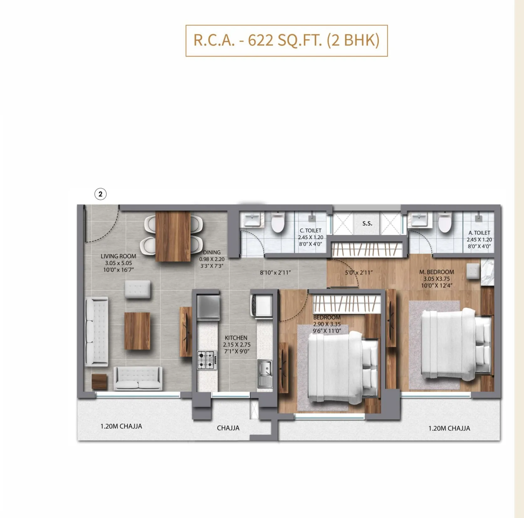 Chheda Legacy Unit plan - 622 sq.ft.