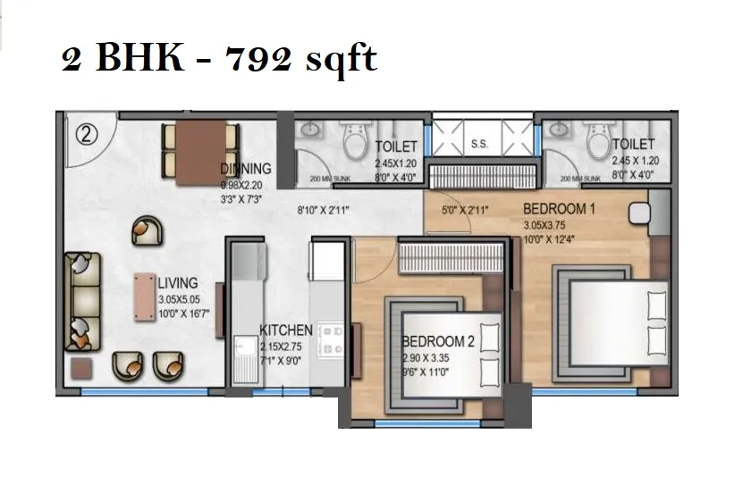 Chheda Legacy Unit plan - 792 sq.ft.