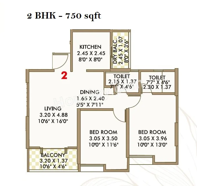Choice Goodwill Metropolis East Phase 2 Unit plan - 750 sq.ft.