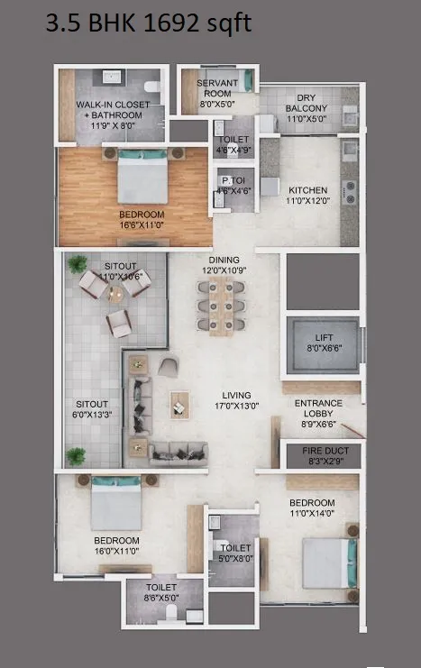 Unit plan - 1691 sq.ft.