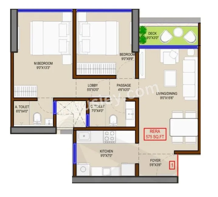 Unit plan - 575 sq.ft.