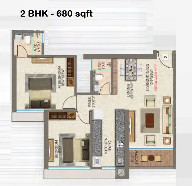 DGS Sheetal Regalia Unit plan - 680 sq.ft.