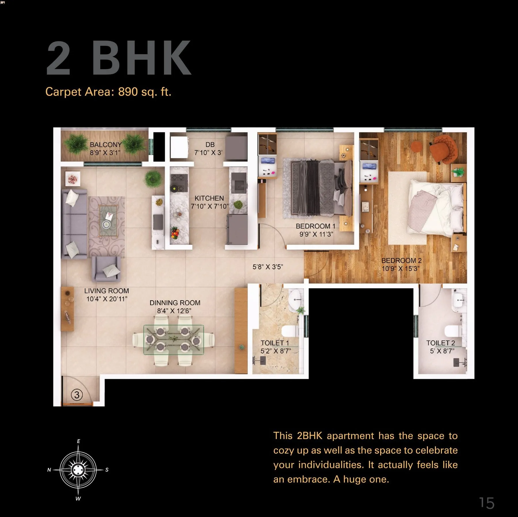 DSD Aura Unit plan - 890 sq.ft.
