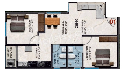 DS MAX Sukruth Unit plan - 652 sq.ft.