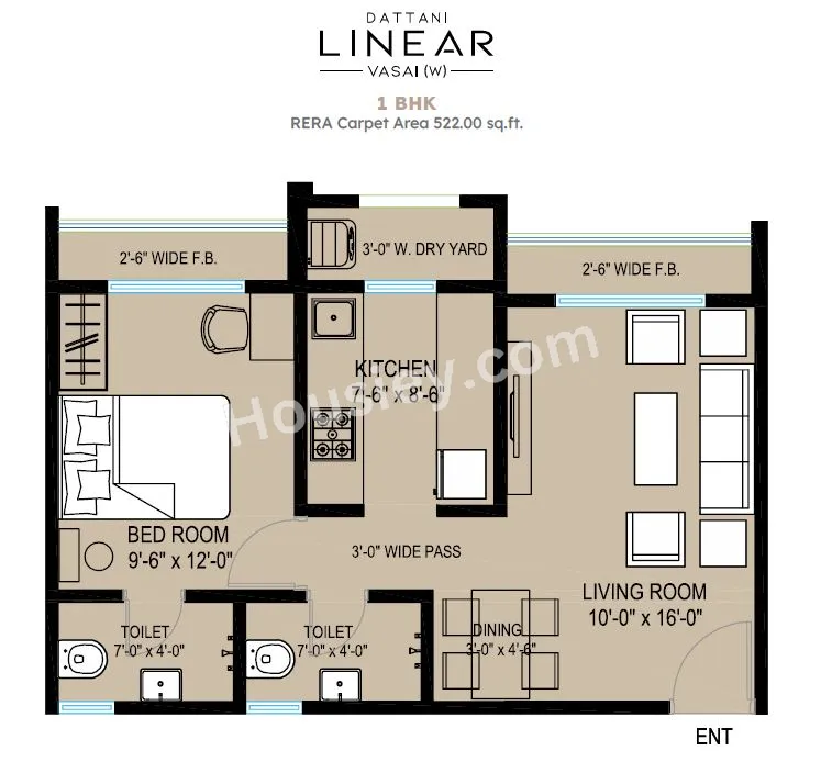 Dattani Linear Unit plan - 522 sq.ft.