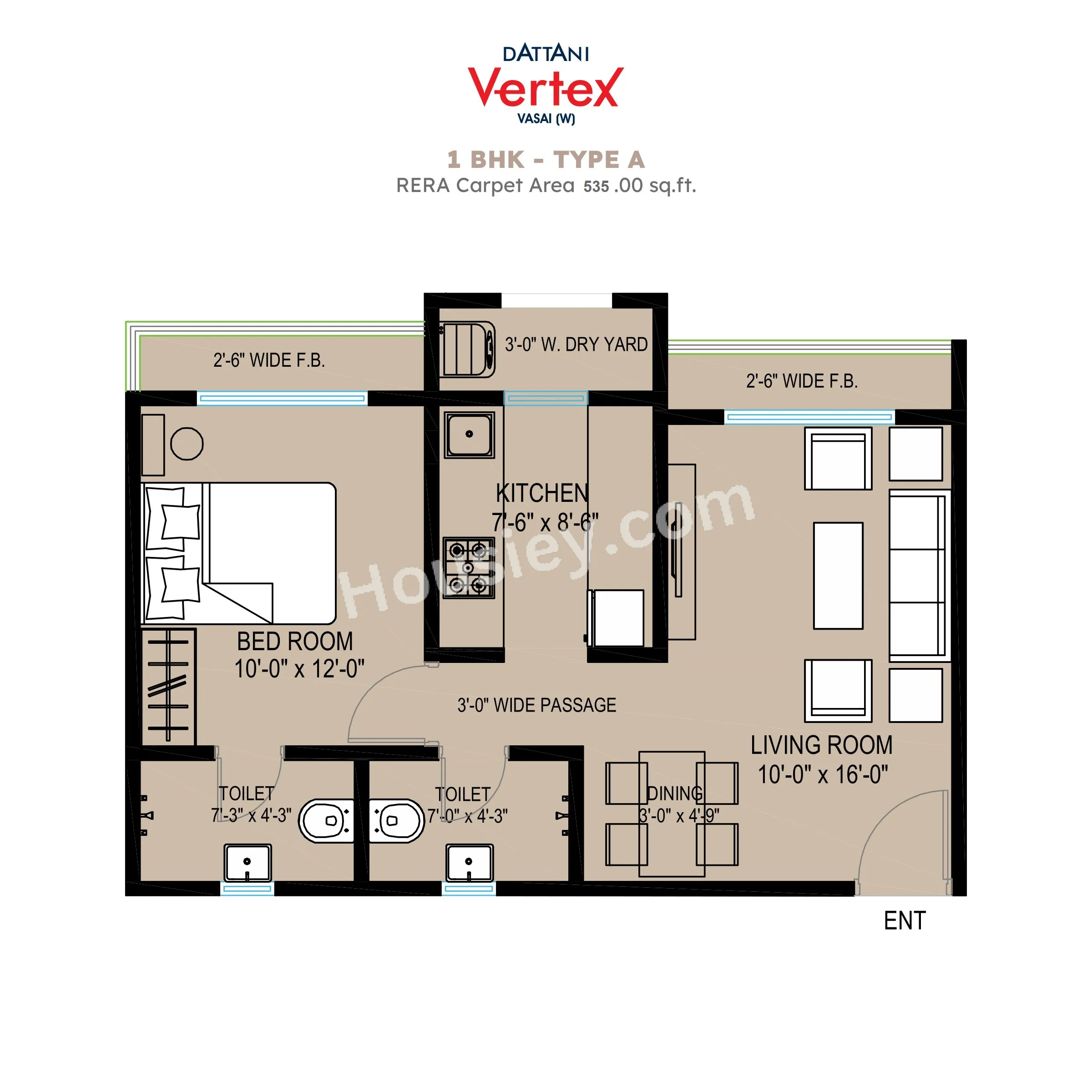 Dattani Vertex Unit plan - 535 sq.ft.